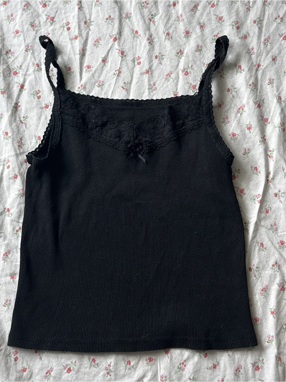 Black Lace Trim Cami Brandy Melville